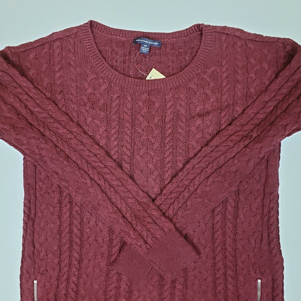 American Eagle Cable Knit Sweater with Zippers NWT